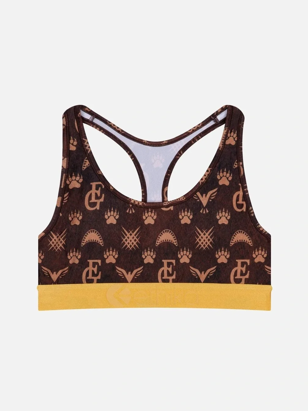 Ethika Haute Print Racerback Sports Bra XL Brown Gold